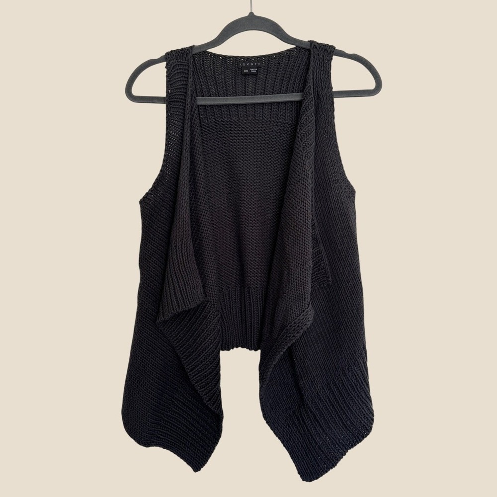 Theory Womens Medium Dark Gray Draped Chunky Knit Open Front Sweater Vest